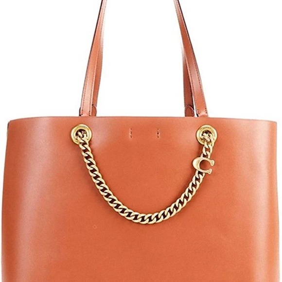 Coach Signature Chain Leather Tote Tan - Picture 3 of 15